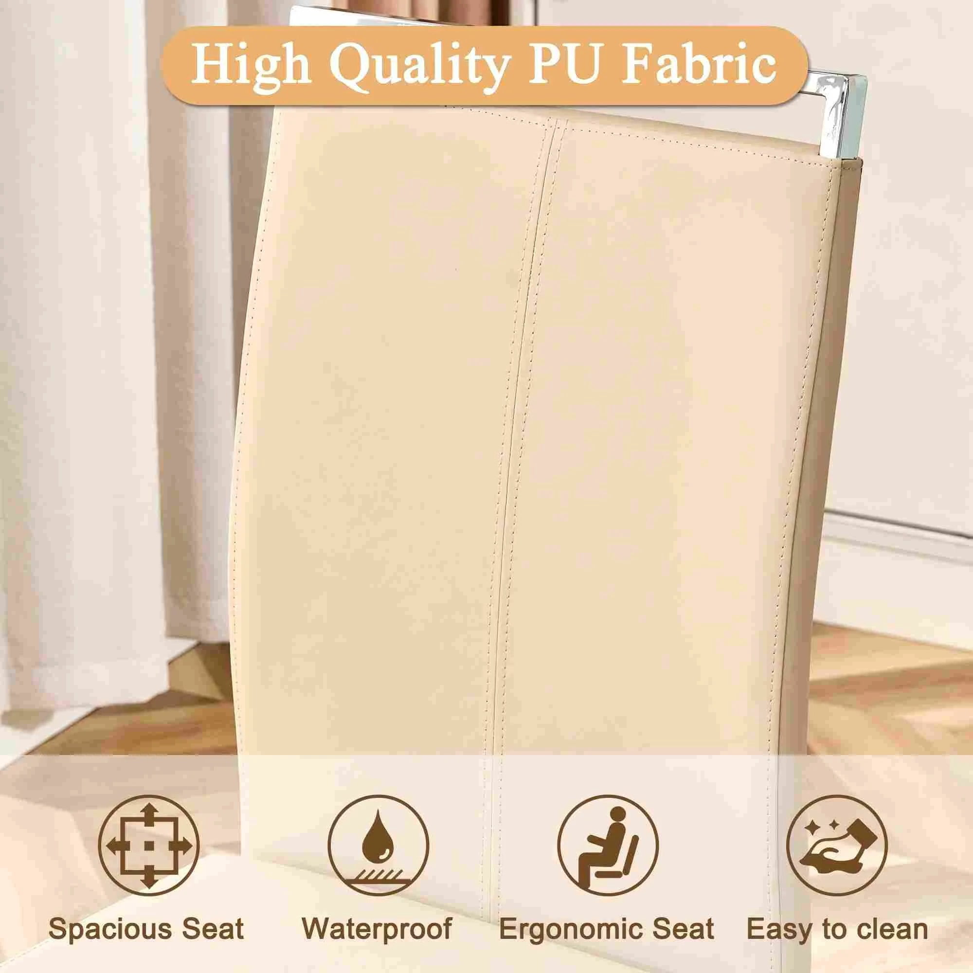 Sudica Dining Chairs Set of 4, Modern Beige PU Leather, High Back, Silver Metal Legs for Kitchen & Dining Room