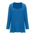 thumbnail image 6 of Cavosen Casual Tops for Women Long Sleeve Oversized Knitted Pullover Blouse Tunic Square Neck Solid Flowy Shirts Side Split Holiday Tops Novelty Loose T-Shirts Going out Tees Blue XL, 6 of 8