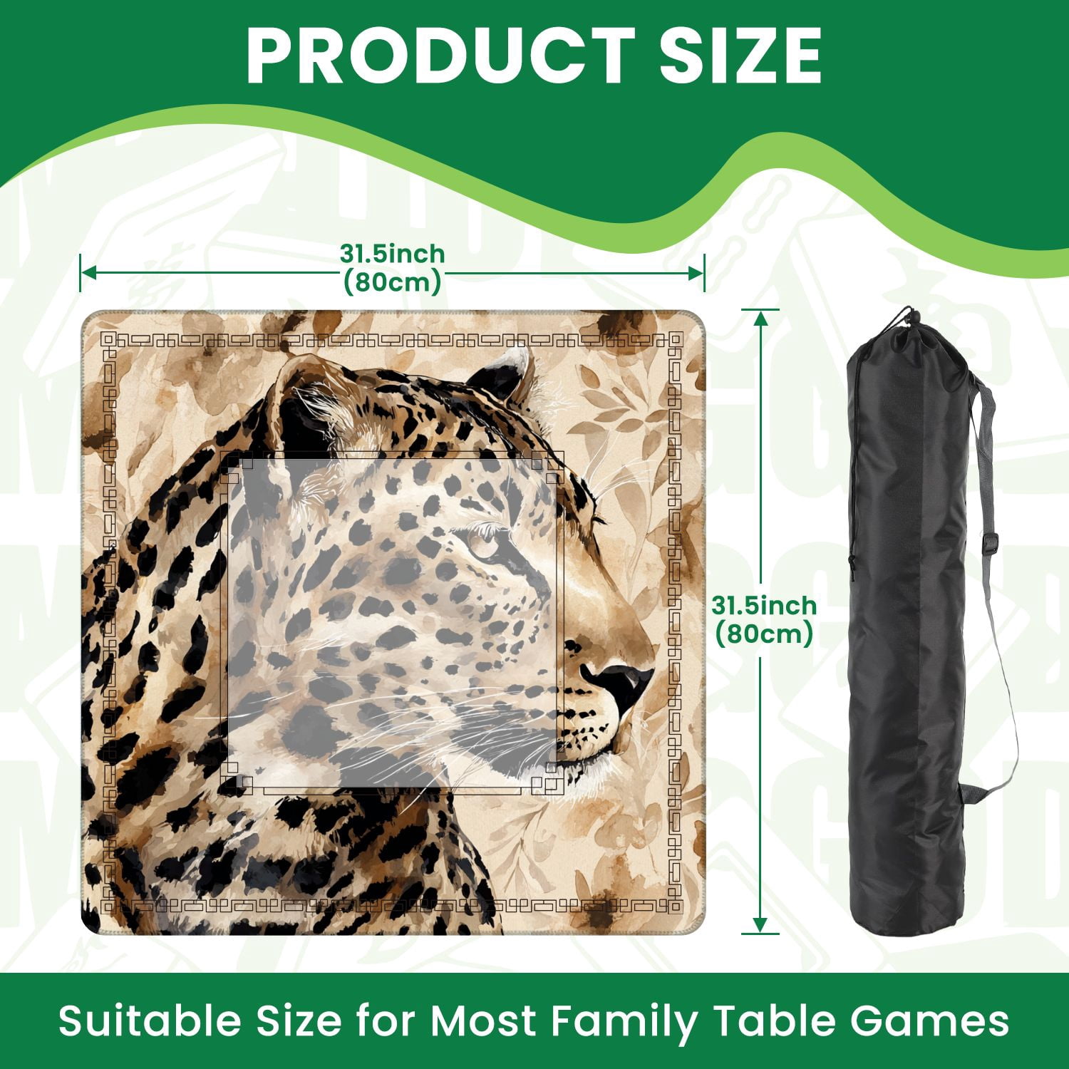 Mahjong Mat 31.5" x 31.5" Abstract Leopard Trendy seamless print Animal Non-Slip Noise Reduction American Mahjong Tiles Table Cover for Dominoes Poker Card Board Games Gift
