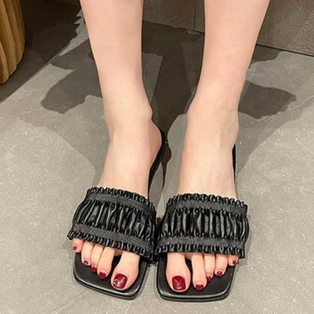 

Ladies Shoes Summer Fashion Pleated Flat Breathable Beach Sandals