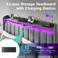 thumbnail image 4 of Amolife King Size Platform Bed Frame with 2-Tier LED Storage Velvet Wingback Headboard & 2 Storage Drawers, USB & Type-C Charging Ports, Light Grey, 4 of 9
