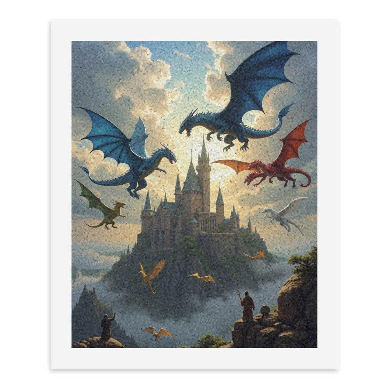 Paint By Numbers Kit for Adults Beginner - DIY Flying Dragons Over Mystical Castle Canvas Painting Kits for Adults, Frameless Paint By Number for Adults for Home Wall Decor 16x20 Inch