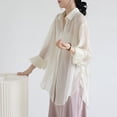 thumbnail image 4 of sunsanly Summer Spring Women Jacket Thin Sunscreen Anti-UV Quick Dry Cooling Solid Color Lapel Single-breasted Lace-up Strap Long Sleeve Shirt Cycling Office Top Blouse, 4 of 8