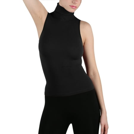 Women Seamless Sleeveless Mock Neck Turtleneck Shirt Shaping Ribbed Tank (Best Mock Turtleneck Womens)