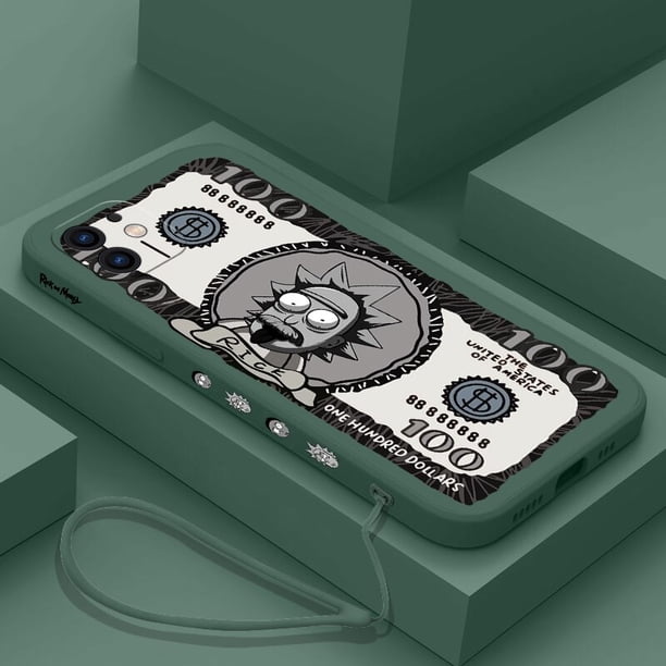 Ricks and Morties-funda de silicona con cordón para iPhone, carcasa de teléfono con diseño de dólar para iPhone 14, 13, 12, 11 Pro Max, Mini, X, XR, XS, SE 2020, 8, 7, 6, 6S Plus Fivean unisex
