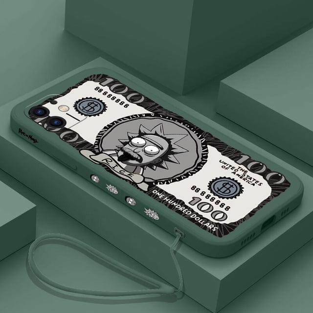 Ricks and Morties-funda de silicona con cordón para iPhone, carcasa de teléfono con diseño de dólar para iPhone 14, 13, 12, 11 Pro Max, Mini, X, XR, XS, SE 2020, 8, 7, 6, 6S Plus Fivean unisex
