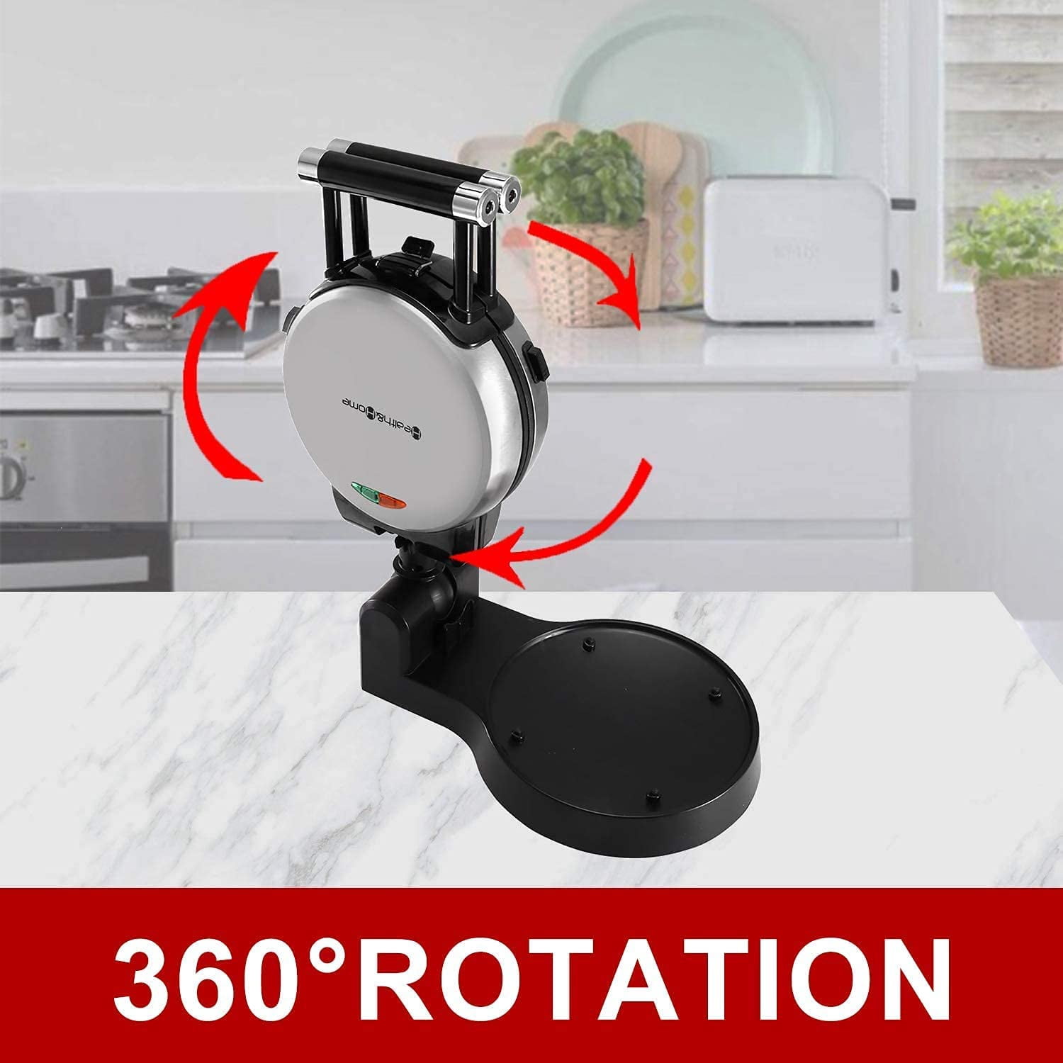 3-in-1 Waffle Maker with 360 Rotating Design and Nonstick Plates for Belgian Waffles, Omelets, and Donuts