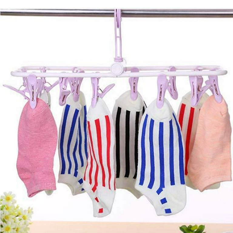 1pc 20 Clip Multifunctional Vertical & Double Layers Clothes Hanger With  Windproof Hook, Space-saving Closet Organizer For Underwear, Hat, Socks