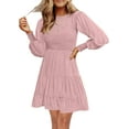 thumbnail image 1 of Femmes 2023 Décontracté Manches Longues Col Rond Élastique Taille Fluide Étagé Mini-Robe, 1 of 6