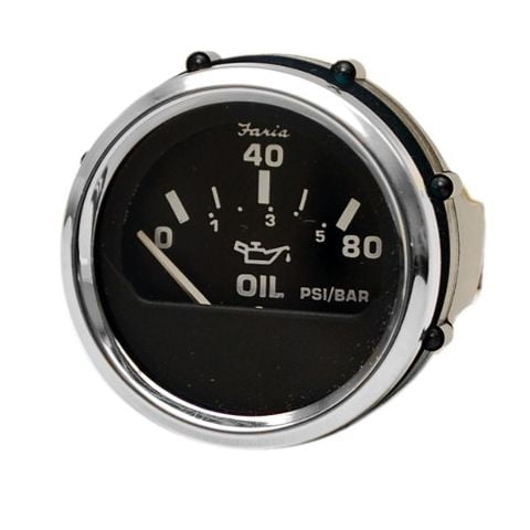 Faria Boat Marine Oil Pressure Gauge GP2484A | Euro Black 2 Inch Silver