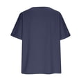 thumbnail image 5 of Lutiedan Womens Short Sleeve Tops Cotton Linen Crew Neck Pleated T-Shirts Summer Casual Loose Fit Vacation Shirts, 5 of 7