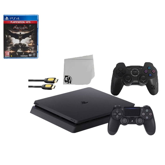 Pre-Owned Sony 2215B PlayStation 4 Slim 1TB Gaming Console Black 2 Controller Included with Batman: Arkham Knight Game BOLT AXTION Bundle