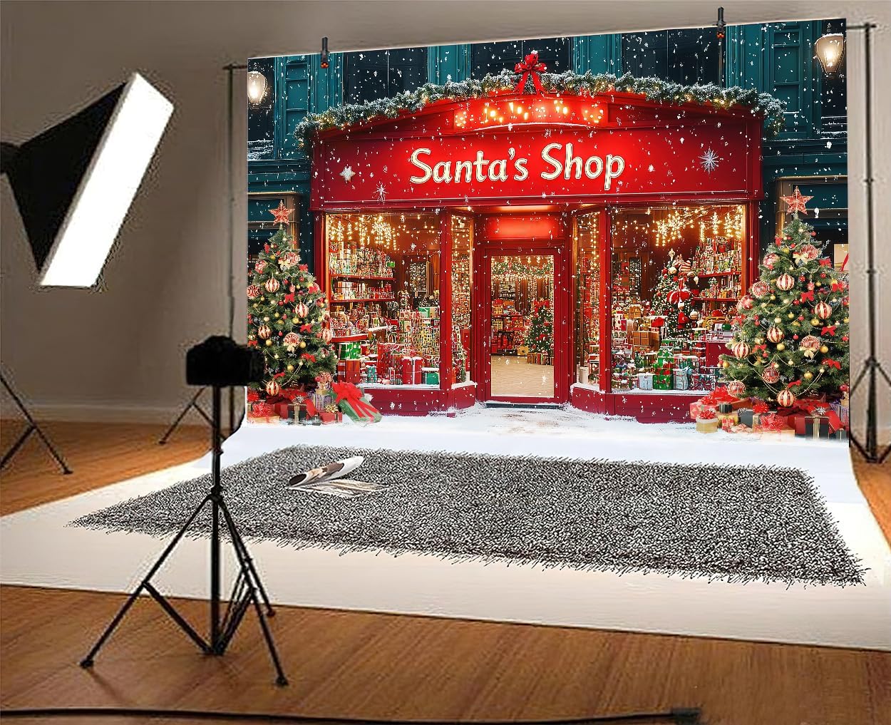 Weihnachts Backdrop 3x2 M - Fotohintergrund Mit Spielzeugladen-Design