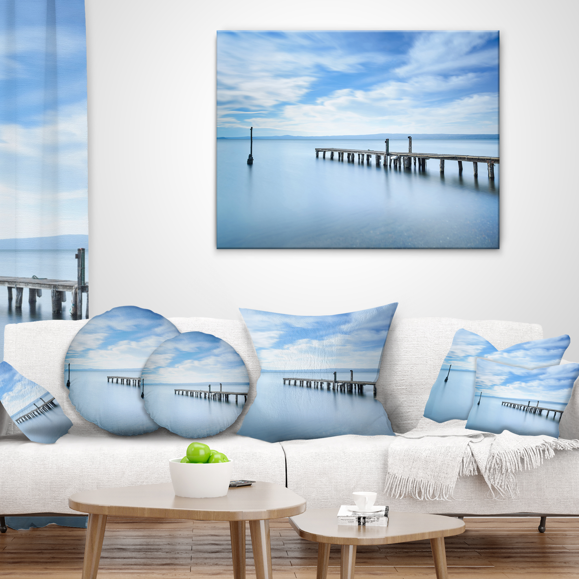 Designart Bright Sky and Blue Sea - Seascape Throw Pillow - 12x20