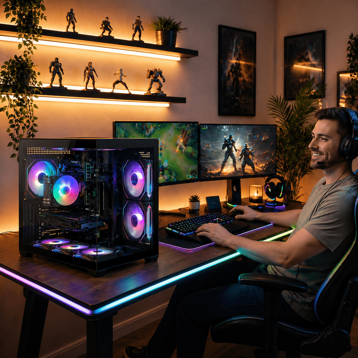 Prebuilt Gaming PC i7-8700 RTX2060, 16GB DDR4 RAM, 400GB NVME SSD+1TB HDD, WiFi 6 & BT5.4, 650W, Win11,7 Argb Fan