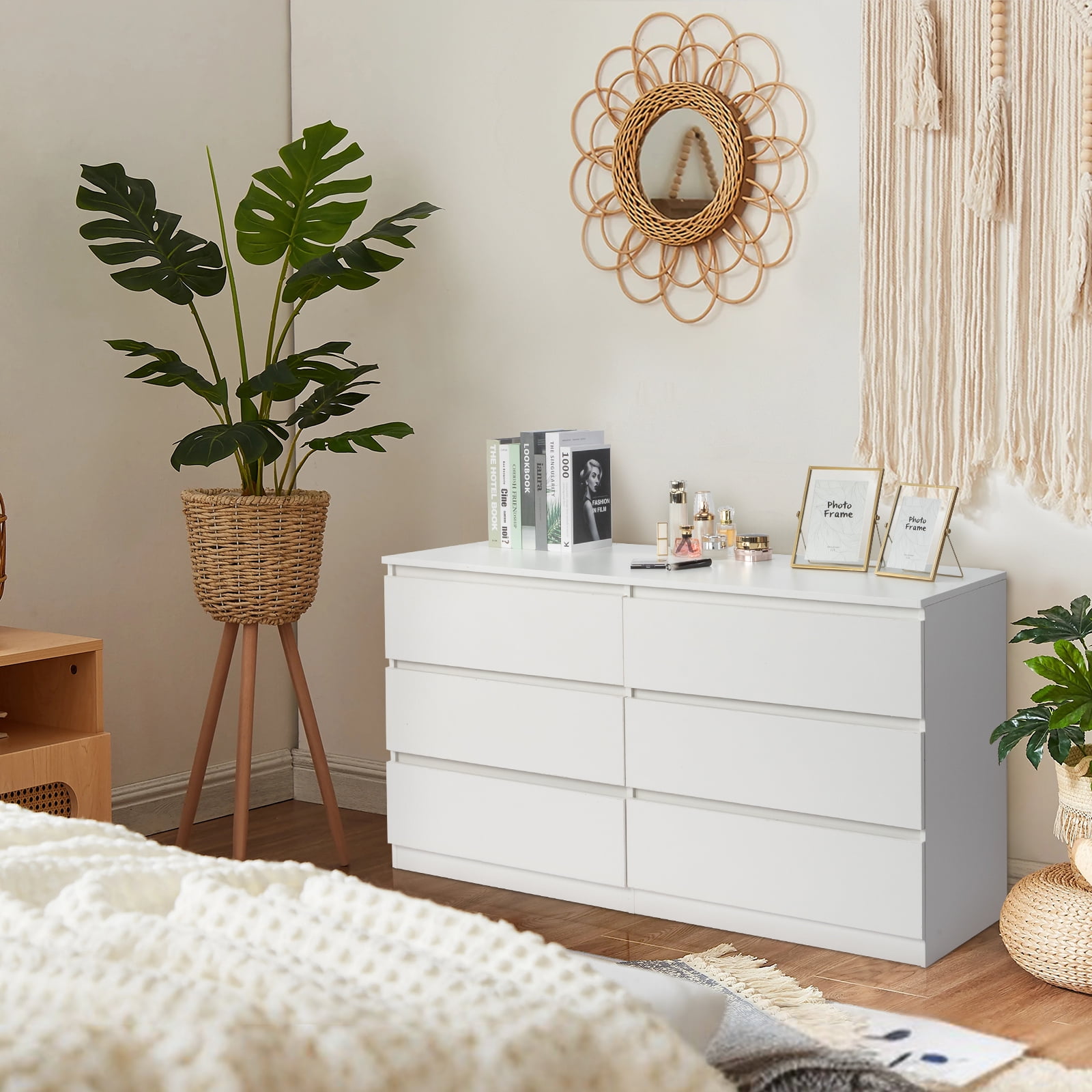6-Drawer Double Dresser Spacious Storage Easy Assembly With Anti-Toppling Accessories For Bedroom Living Room Entryway​ White