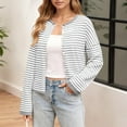 thumbnail image 3 of Oversized Striped Knit Cardigan Womens Lightweight Button Front Sweater Coat Fashionable Layered Fall Outerwear, 3 of 9