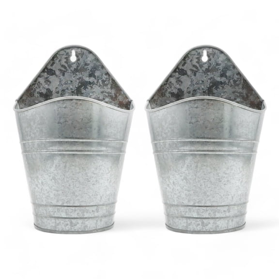 Hosley Set of 2 Galvanized Wall Planter with PVC Linner 10In High, Ideal Gift for Wedding Home Office Party DYI Indoor Outdoor outdoor wall planter Garden Patio