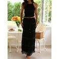 thumbnail image 5 of Womens Y2k Maxi Skirt Set Backless Lace Halter Crop Top and Long Skirt Sets Beach Dress 2 PCS Outfit Black S, 5 of 8