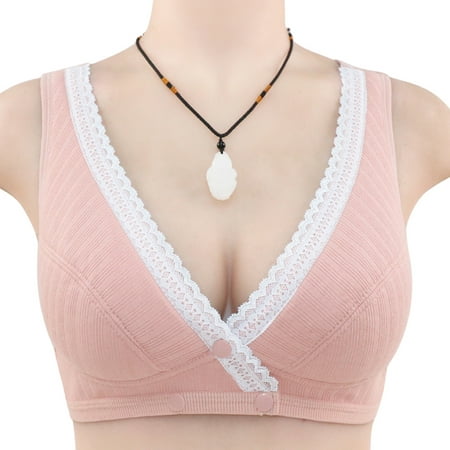 

ERTUTUYI Women s Adjustable Sports Front Closure Extra-Elastic Breathable Lace Trim Bra Pink L
