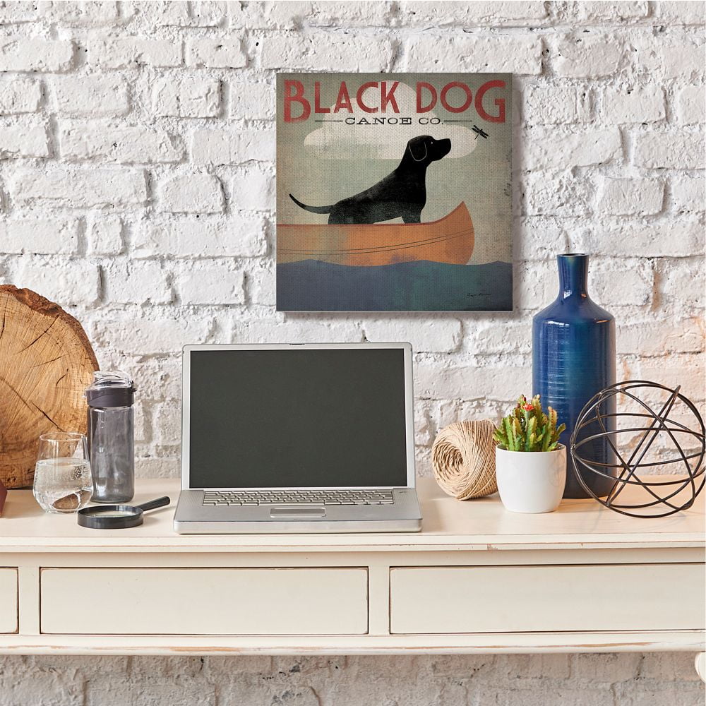 Stupell Industries Black Dog Canoe Company Pet Boating Lake Sports Designed by Ryan Fowler