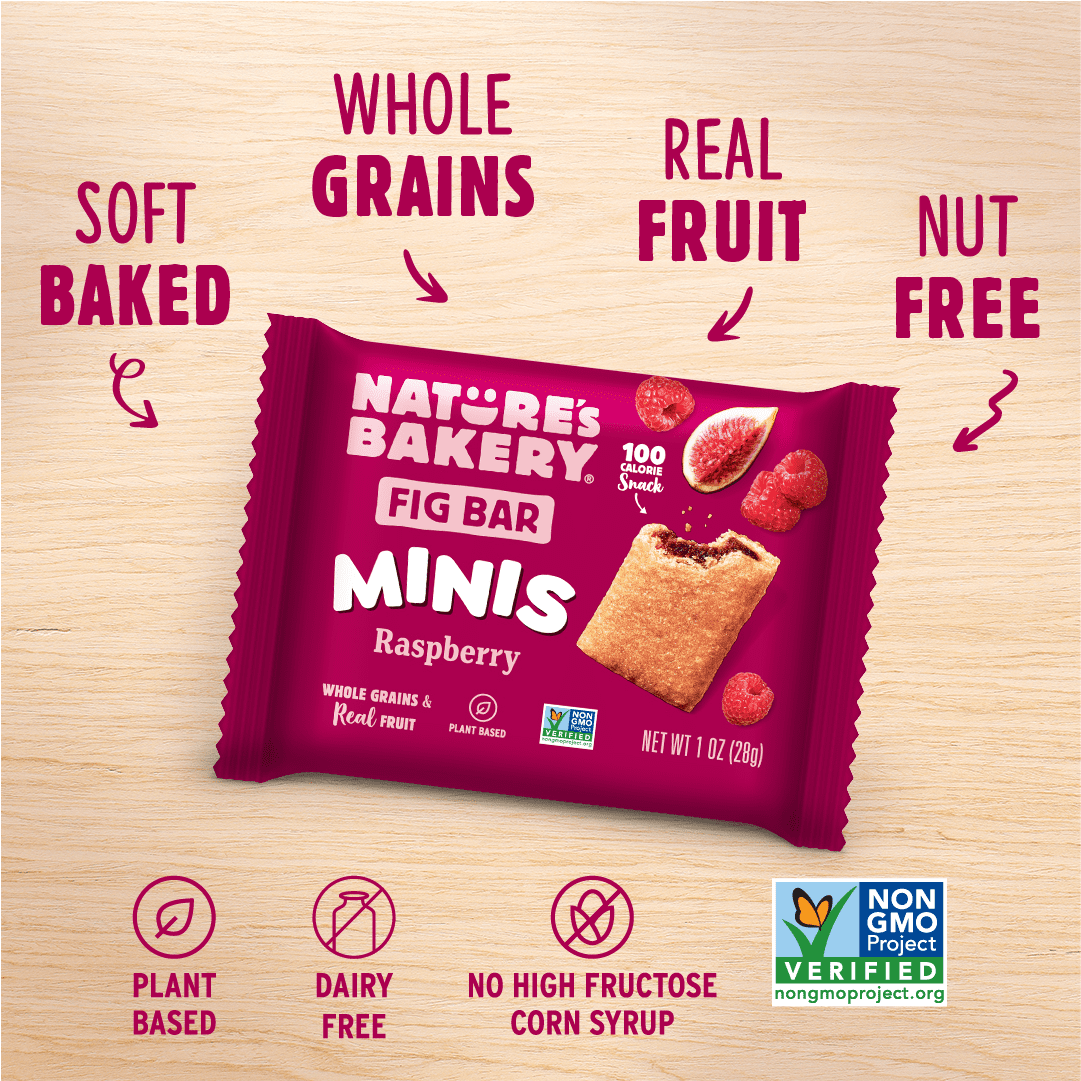Nature's Bakery Raspberry Fig Bar Minis, 1 oz Snack Bars (60 Ct), Vegan, Non-GMO, Plant-Based