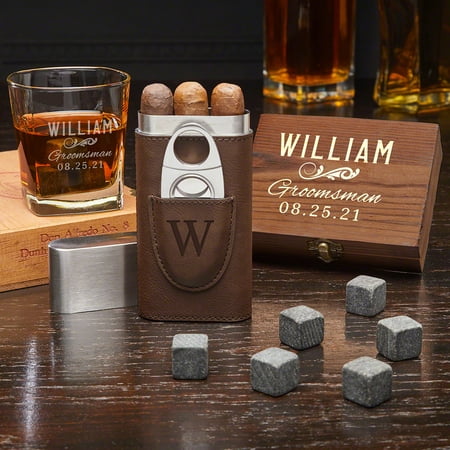 Classic Groomsman Custom Whiskey Glass & Cigar Gift Set