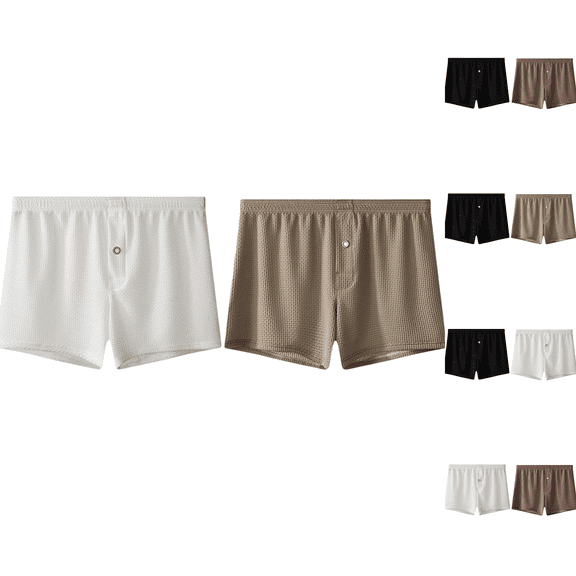 Paiwinds Men's Loose Breathable Waffle Knit Boxer Shorts Solid Color Casual Lounge Underwear 2-Pack