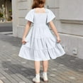 thumbnail image 3 of Xyxonk Girls White Dress Ruffle Short Sleeve Smocked Summer Dresses Kids Square Neck Flowy Midi Dress Beach Solid Color Clothes White 140 (9-10Y), 3 of 3