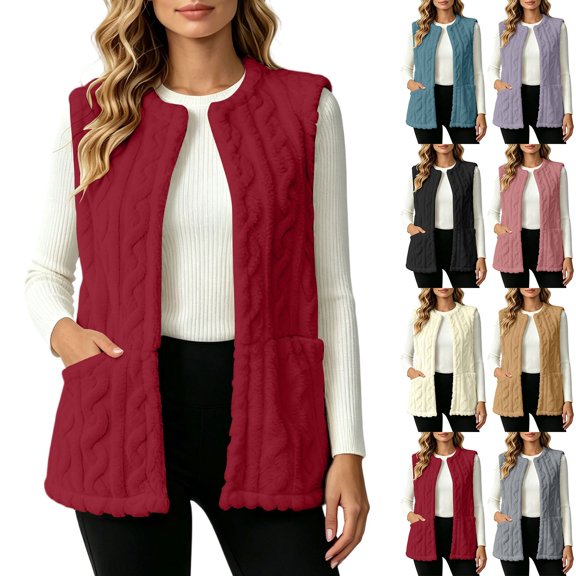 yillto Womens Sherpa Fleece Sleeveless Vest Jackets Lightweight Warm Fuzzy Open Front Fall Clothes Winter Coats