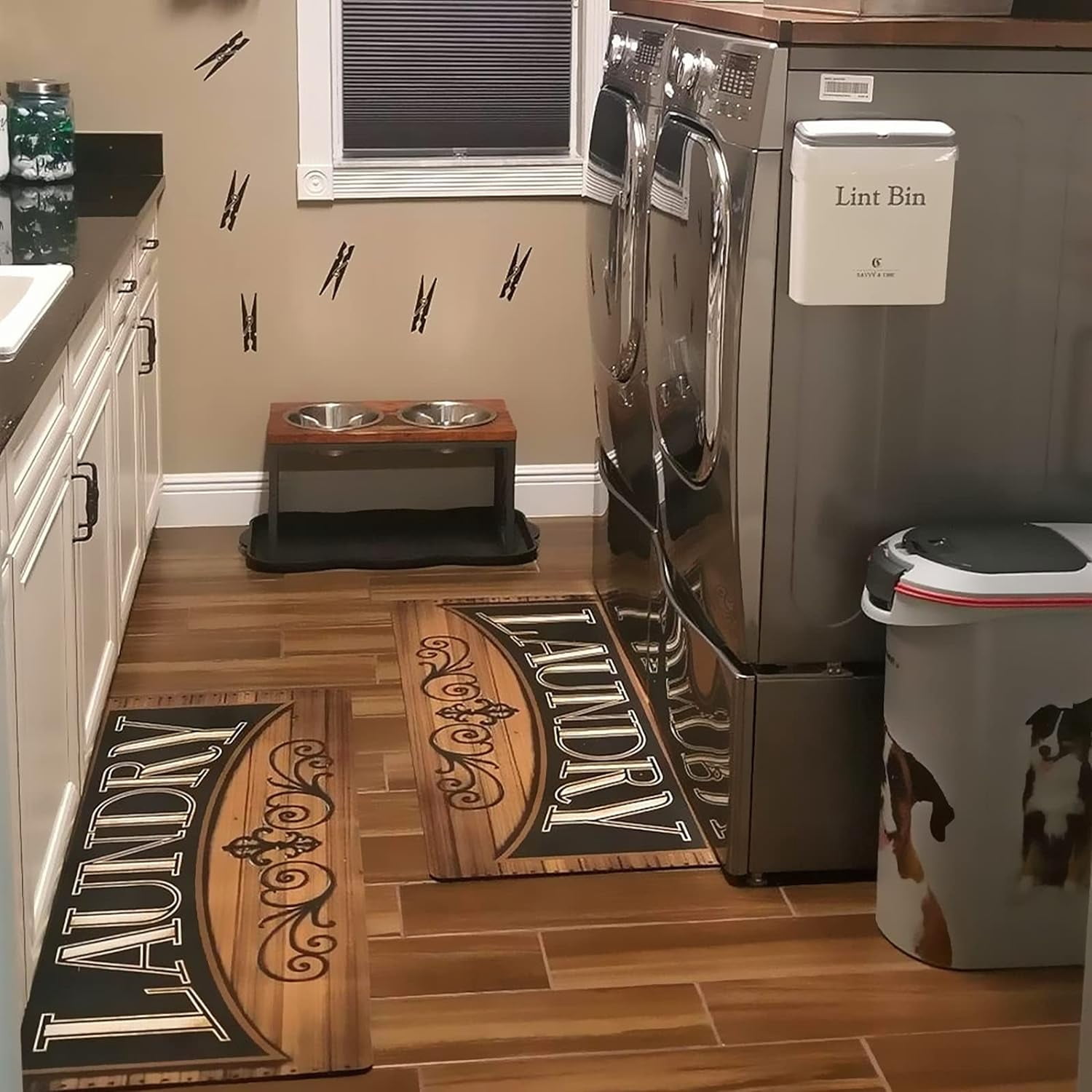 Rug Runner Vintage Anti Fatigue Mat Farmhouse Washer Dryer Rug Non Slip Comfort Floor Mat for laundry room, Washroom, Kitchen, Bathroom, 48"x20"