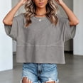 thumbnail image 2 of Morttic Women's Solid Color Short Sleeve Round Neck T-Shirt – Loose Fit Breathable Top, Summer Casual & Vacation Essential Dark Gray，XXL, 2 of 3