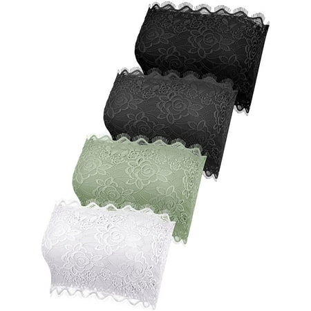 4 Pieces Lace Bandeau Bra Tube Top Bra Stretchy Strapless Bandeau for Women Girls Favor