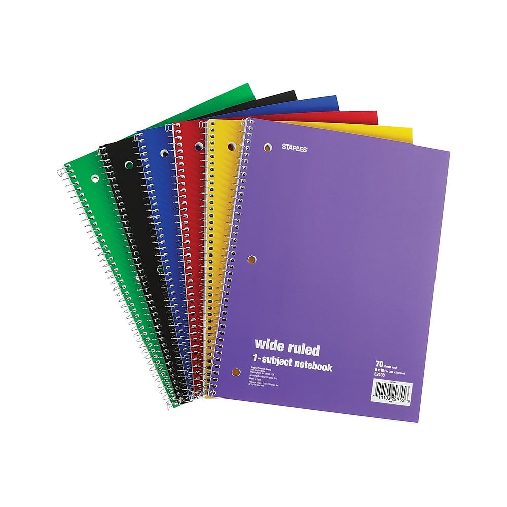 Staples 1 Subject Notebook 8 X 10 5 Wide Ruled 70 Sheets Assorted 6 staples-1-subject-notebook-8-x-10-5-wide-ruled-70-sheets-assorted-6