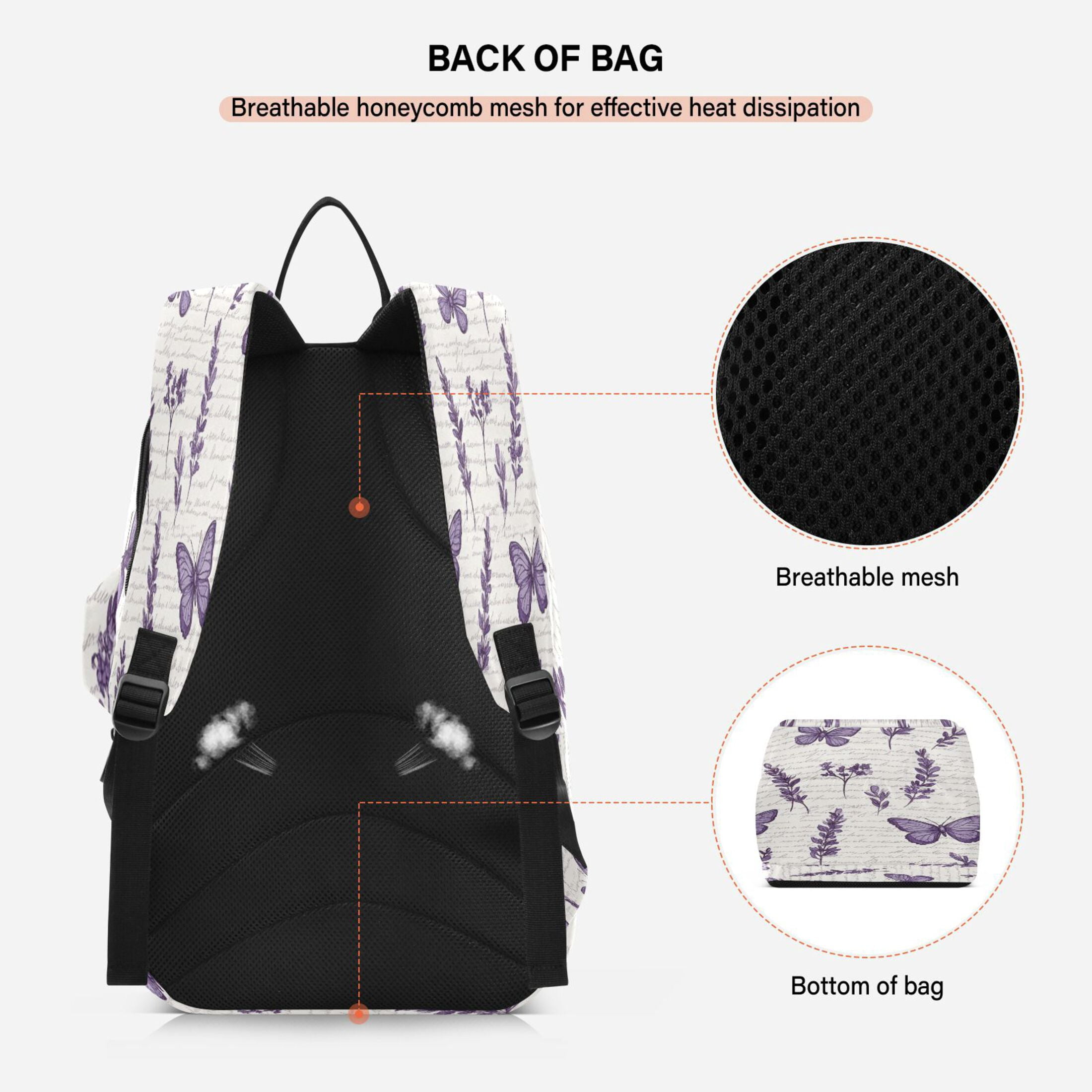 2 Racquet Holder Tennis Backpack Tennis Racket Covers Gym Bags Lavender Flowers and Butterflies