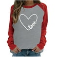 thumbnail image 2 of Honeeladyy Sales Women's Happy Valentine's Day Shirt Love Heart Printing Raglan Tops Holiday Long Sleeve Casual Blouse Crewneck Comfy Tee Gray, 2 of 4
