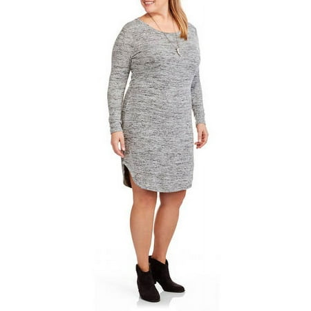 Women's Plus Scoop Neck Long Sleeve Dress