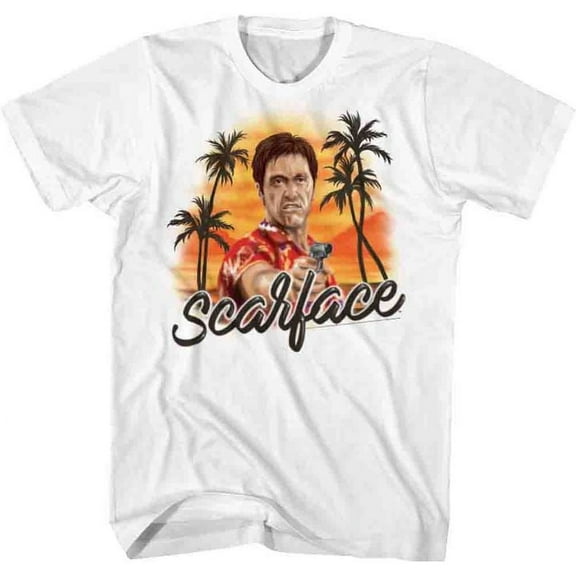 Scarface Airbrush White Adult T-Shirt 4Xl