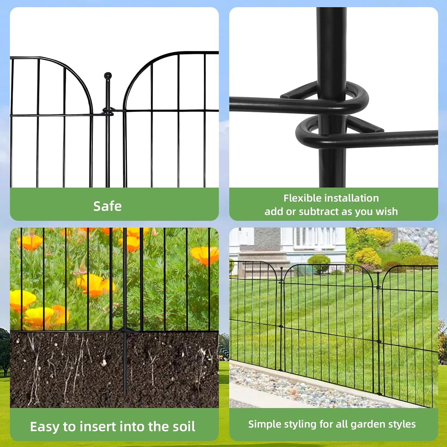 5 Panels Decorative Garden Fence, 24 in(H) x 20 ft(L) Rustproof Metal Wire Fencing with Ground Stakes for Yard, Pet and Animal Barrier