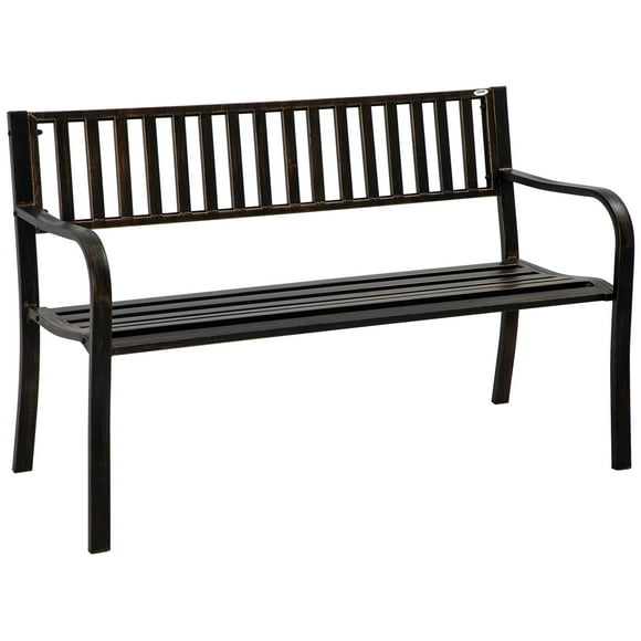 Outsunny 50" Steel Garden Bench Patio, Metal Backyard Park Chair, Brown