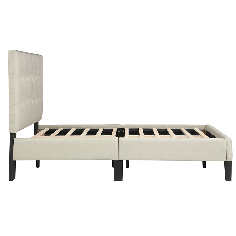 Kepooman Twin Size Upholstered Platform Bed Frame with Headboard, 79.7"L x 40.9"W x 49.2"H, Beige Kepooman Twin Size Upholstered Platform Bed Frame with Headboard, 79.7"L x 40.9"W x 49.2"H, Beige