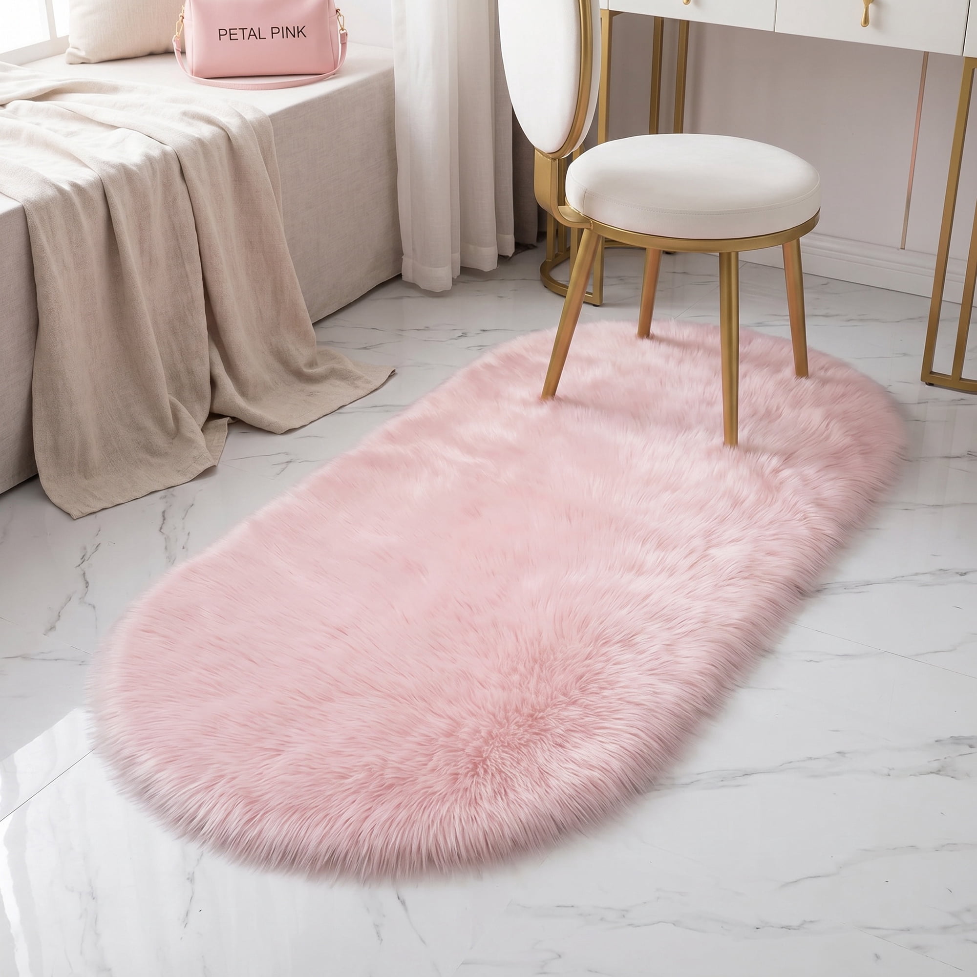 Unique Bargains Shaggy Area Rug Ultra Fluffy Non-Slip Fuzzy Carpet 24" x 16" Light Pink