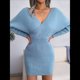 thumbnail image 4 of Vestido Mini de Punto Cruzado de Larga con de Murciélago para Cóctel para Mujer Azul S, 4 of 9