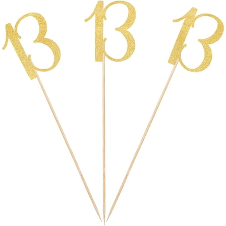 Gold Glitter 13th Birthday Centerpiece Sticks, 12-Pack Number 13 Table Topper Anniversary Party Decorations