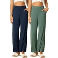 thumbnail image 1 of Pantalones de pijama de algodón para mujer INSPIRE CHIC con bolsillos, suaves y transpirables, cintura elástica, en verde y azul profundo, 1 of 6