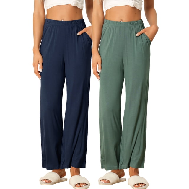 Pantalones de pijama de algodón para mujer INSPIRE CHIC con bolsillos, suaves y transpirables, cintura elástica, en verde y azul profundo
