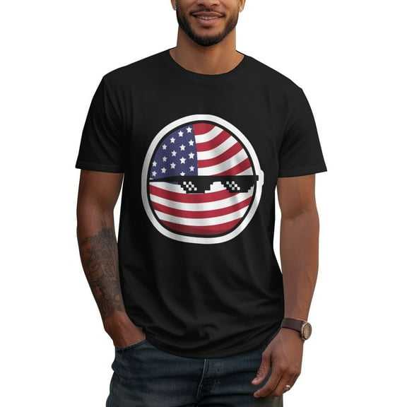 Usa Countryballs Mens 100% Cotton Short Sleeve T-Shirt 180g Round Neck Casual Fashion T-Shirt