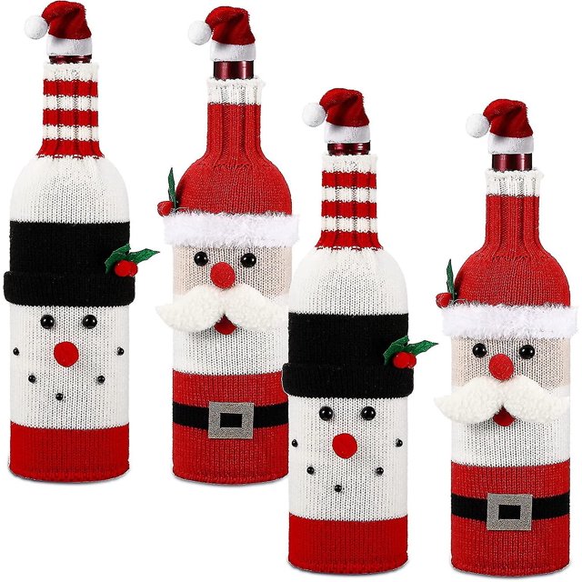 Juego de 4 piezas de botellas de vino navideñas, suéter navideño, bolsa para botellas de vino