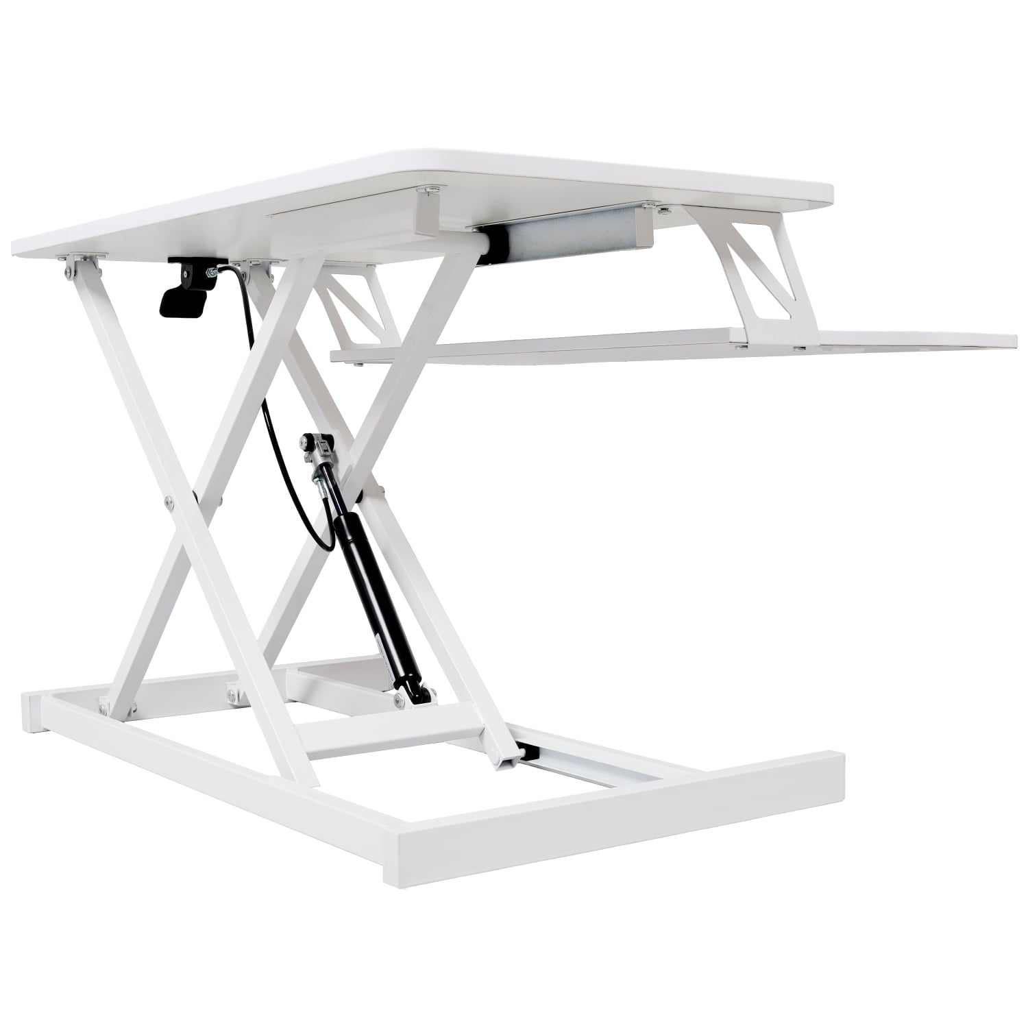Lisonu Adjustable Height Standing Desk Converter, 31.5" Gas Spring Sit Stand Riser with Keyboard Tray for Home Office, MDF and Steel, White