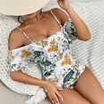 thumbnail image 3 of Lopeceal Women's One Piece Off Shoulder Vintage Swimsuits Floral Print Ruffle Bathing Suits Beachwear Tummy Control Swimwear, 3 of 7